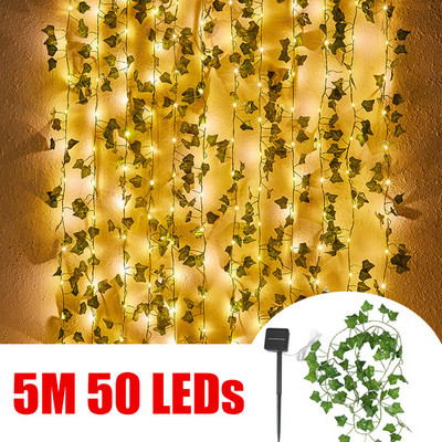 LED saules gaismas stīgu gaismas kļavu lapu efejas vīnogulāju vītnes pasaku gaismas ūdensizturīgi āra dārza dekori kāzu Ziemassvētku ballīšu gaismas