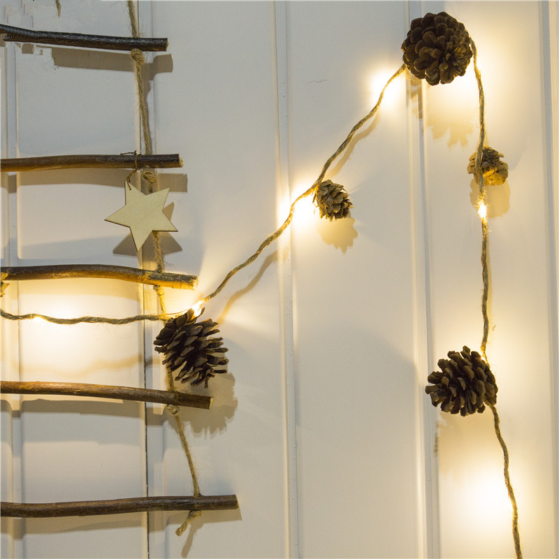 Ziemassvētku dekors priežu čiekuri auklas LED gaismiņas ar baterijām darbināmas pasaku gaismas Ziemassvētku eglītes un guļamistabas mājas dekorēšana