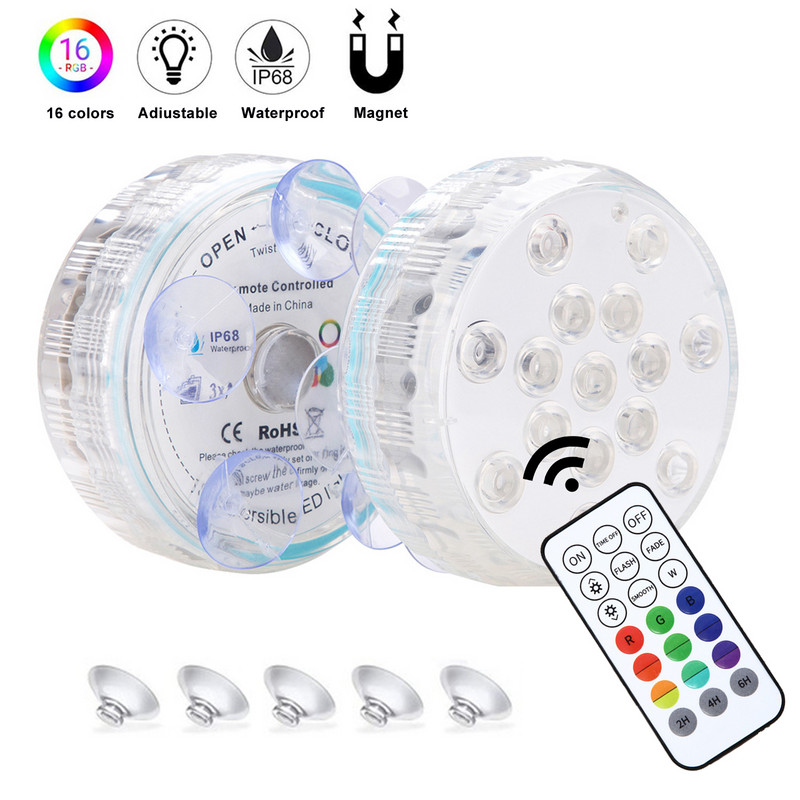 15LED podvodna svjetla RF daljinski upravljač Potpuni vodootporni vakuumski magneti Svjetlo za bazene 16 boja Potopna svjetla za ribnjak