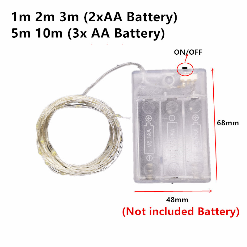 Akumuliatorius Led Fairy Lights varinės vielos styga 1/2/5/10M šventinė lauko lempos girlianda Kalėdų eglutės vestuvių vakarėliui papuošti