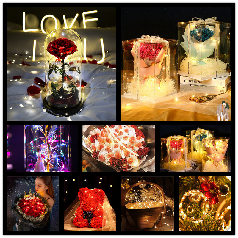 Akumuliatorius Led Fairy Lights varinės vielos styga 1/2/5/10M šventinė lauko lempos girlianda Kalėdų eglutės vestuvių vakarėliui papuošti