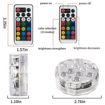 LED Υποβρύχιο Φως RGB Τηλεχειριστήριο IP68 Αδιάβροχο για Πισίνα Εξωτερικών Χώρων Διακοσμητικό Νυχτερινό Φωτιστικό Ενυδρείου Δεξαμενής Ψαριών