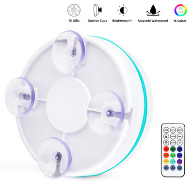 Merülő LED lámpák rádiófrekvenciás távirányítóval, IP68 vízálló víz alatti lámpával, 15 LED 16 színű tólámpával akváriumi szökőkútvázához