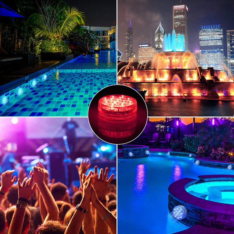 Merülő LED lámpák rádiófrekvenciás távirányítóval, IP68 vízálló víz alatti lámpával, 15 LED 16 színű tólámpával akváriumi szökőkútvázához