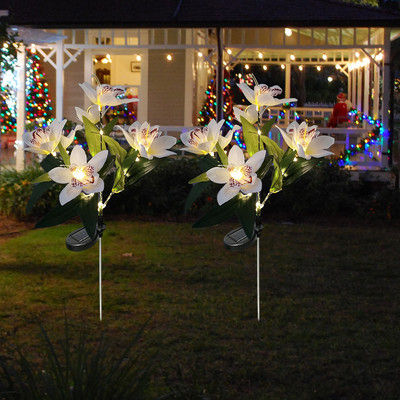 2 komada solarnih svjetala LED svjetiljke za travnjak s orhidejama Vanjske vodootporne svjetiljke za vrtne stupove Ukrasne svjetiljke za travnjake