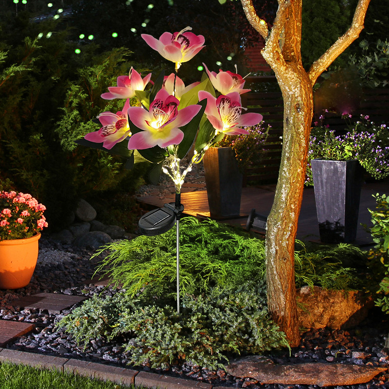 2 komada solarnih svjetala LED svjetiljke za travnjak s orhidejama Vanjske vodootporne svjetiljke za vrtne stupove Ukrasne svjetiljke za travnjake