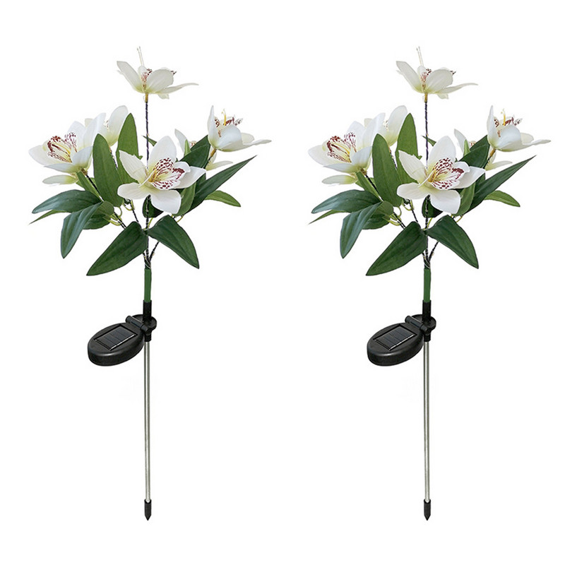 2 komada solarnih svjetala LED svjetiljke za travnjak s orhidejama Vanjske vodootporne svjetiljke za vrtne stupove Ukrasne svjetiljke za travnjake