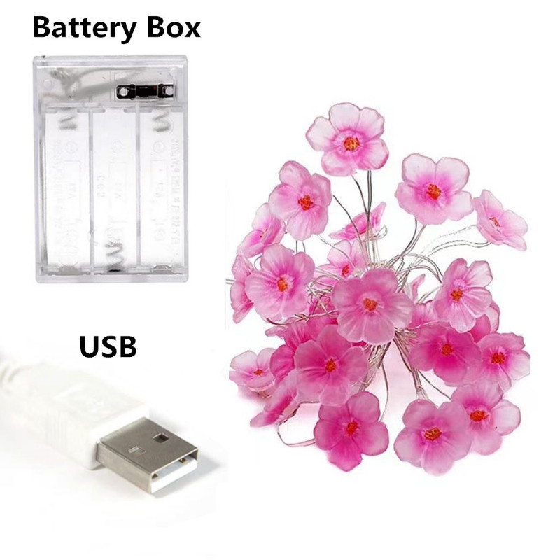 20/30 Led gaismas rozā ķiršu ziedu virtenes gaismas Ziemassvētku brīvdienu ballītes dekors Led gaisma vītnes sakuras ziedu piekārta gaisma