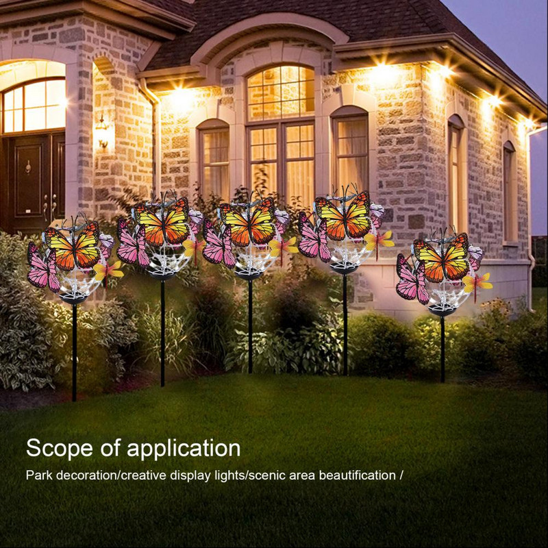 1 szett pillangós napelemes lámpa IP65 vízálló út Kerti lámpa dekoratív pillangós füves lámpa Napenergiával működő karólámpák