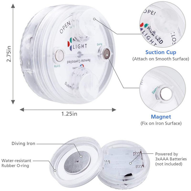 C2 2023 Atnaujintas 13 LED RGB panardinamasis šviestuvas su magnetu ir siurbimo puodeliu baseino apšvietimas povandenine LED lempute, skirta tvenkiniui