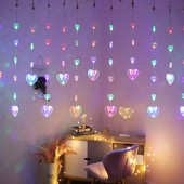 Lāstekas sirds LED pasaku gaismas virtene Ziemassvētku Jaungada aizkaru lampa Eid Mubarak ballītes dekorēšana Mājas guļamistaba Ramadan Kareem