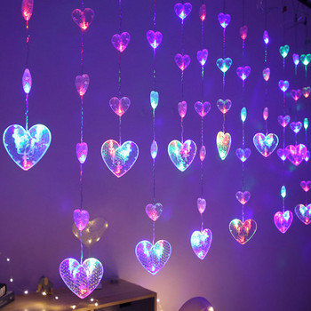 Icicle Heart LED Fairy Lights String Christmas New Year Perde Lamp Eid Mubarak Party Decoration Home Bedroom Ramadan Kareem