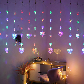 Icicle Heart LED Fairy Lights String Χριστουγεννιάτικη Πρωτοχρονιάτικη κουρτίνα Λαμπτήρας Eid Mubarak Party Διακόσμηση Σπίτι Υπνοδωμάτιο Ramadan Kareem