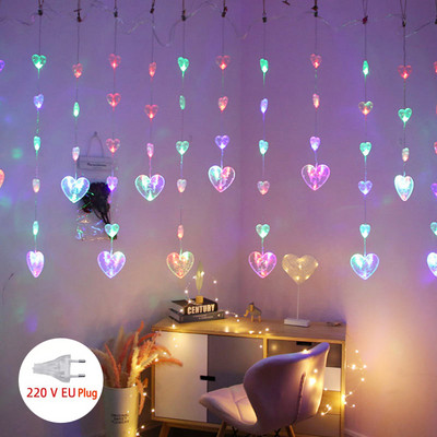 Lāstekas sirds LED pasaku gaismas virtene Ziemassvētku Jaungada aizkaru lampa Eid Mubarak ballītes dekorēšana Mājas guļamistaba Ramadan Kareem