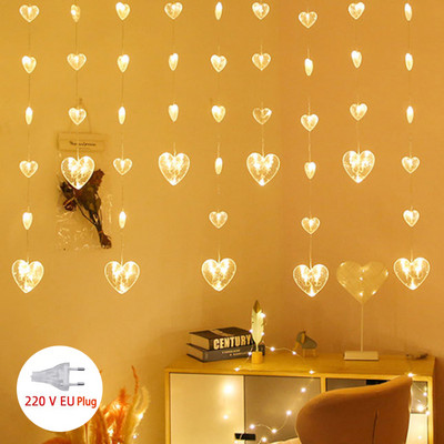 Lāstekas sirds LED pasaku gaismas virtene Ziemassvētku Jaungada aizkaru lampa Eid Mubarak ballītes dekorēšana Mājas guļamistaba Ramadan Kareem