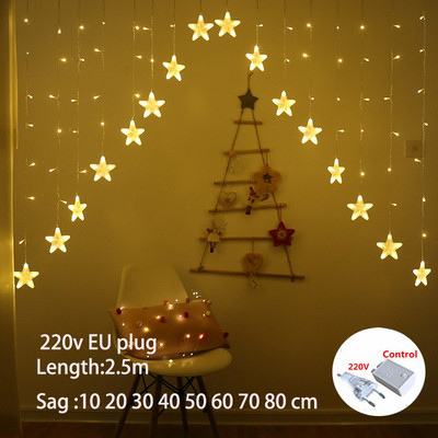 Lāstekas sirds LED pasaku gaismas virtene Ziemassvētku Jaungada aizkaru lampa Eid Mubarak ballītes dekorēšana Mājas guļamistaba Ramadan Kareem