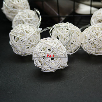 Led Rattan Balls Fairy String Lights Βαμβακερά 1,5M 10LEDs Ζεστή Λευκή Γιρλάντα Αλυσίδα Χριστουγέννων για Διακόσμηση Γάμου Αίθριου