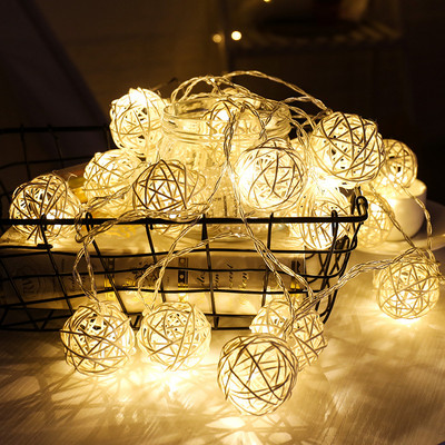 Led Rattan Balls Fairy String Lights Medvilnė 1,5M 10LED Šiltai balta girlianda grandinėlė Šventės Kalėdos terasos vestuvių dekoravimui