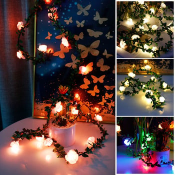 1.5M/3M 10/20Leds Rose Flower LED Fairy String Lights Захранван от батерии Сватба Свети Валентин Събитие Парти Гарланд Декоративна лампа