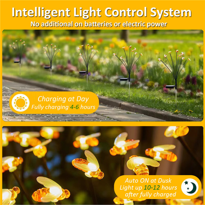 Saules āra bišu gaismas Ūdensnecaurlaidīgs dārza rotājums Mājas zāliena uguņošana Gaismas grīda Jaungada Ziemassvētku āra dekoru lampa