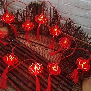 1,5 метра 10 светлини Червен китайски възел Фенер Пролетен фестивал LED нишки Светлини Коледна сватба Китайска новогодишна украса