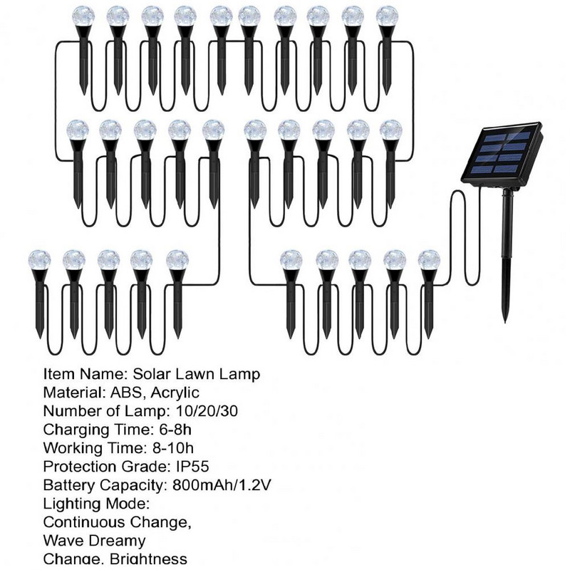 1 szett napelemes fűnyíró lámpa IP55 vízálló, automatikus be-/kikapcsolás, többféle világítási mód napelemes buborékok kerti lámpa táj dekoráció