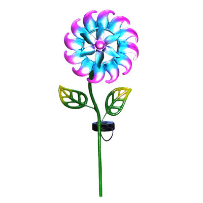 Lampă solară rotativă pentru moara de vânt Moara de vânt din fier 3D Lumină decorativă Ornamente de iluminat colorate Decor pentru curte pentru curte
