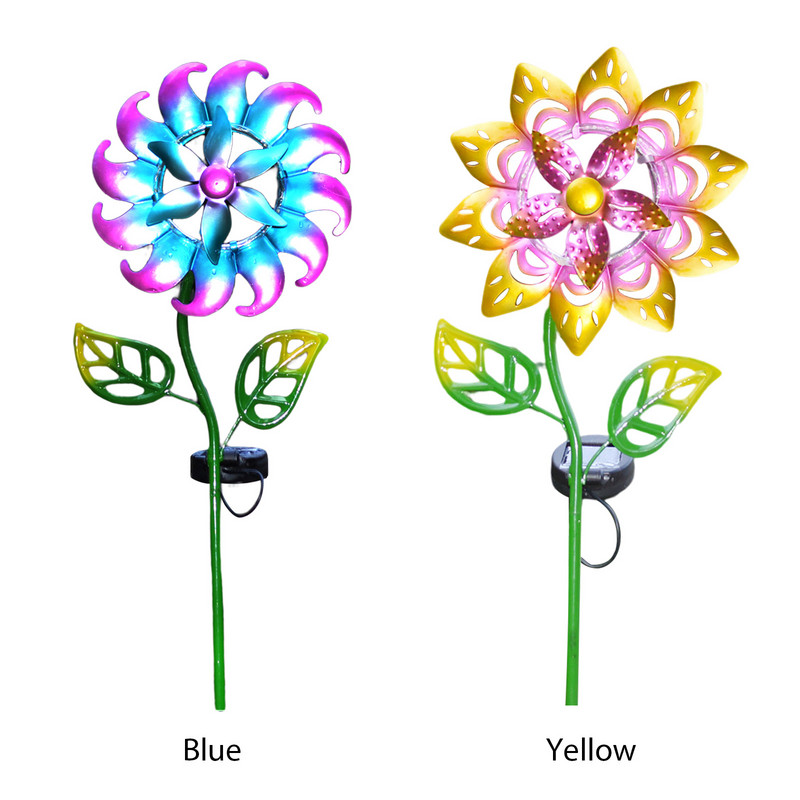 Lampă solară rotativă pentru moara de vânt Moara de vânt din fier 3D Lumină decorativă Ornamente de iluminat colorate Decor pentru curte pentru curte