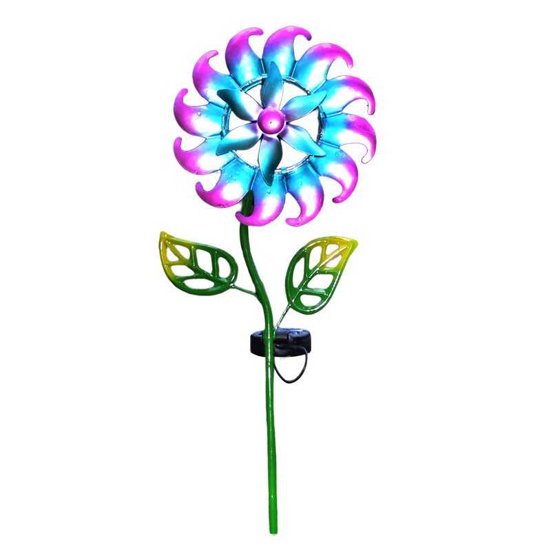 Lampă solară rotativă pentru moara de vânt Moara de vânt din fier 3D Lumină decorativă Ornamente de iluminat colorate Decor pentru curte pentru curte
