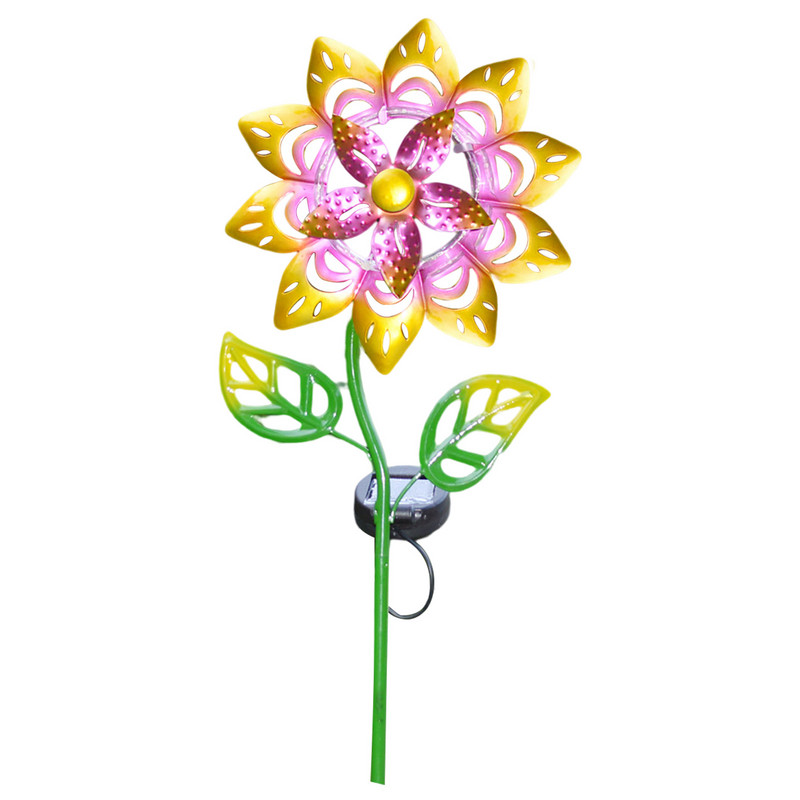 Lampă solară rotativă pentru moara de vânt Moara de vânt din fier 3D Lumină decorativă Ornamente de iluminat colorate Decor pentru curte pentru curte