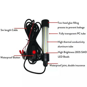 DC/AC 12V 126 LED зелен риболов Deep Drop Light Attractor IP68 Водоустойчив риботърсач Lure Baits Потопяема подводна лампа