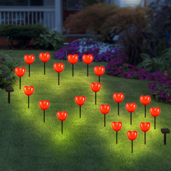 2 τμχ Φωτιστικό γκαζόν Ρομαντικό ντεκόρ σε σχήμα καρδιάς Κομψό χαριτωμένο πλαστικό φως LED για τον κήπο