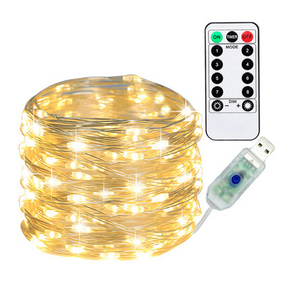 Lumini cu zâne cu LED, 1 buc 10 m 100 LED lumini cu sârmă de zâne USB/funcționate cu baterii lumini din sârmă de cupru cu temporizator de la distanță