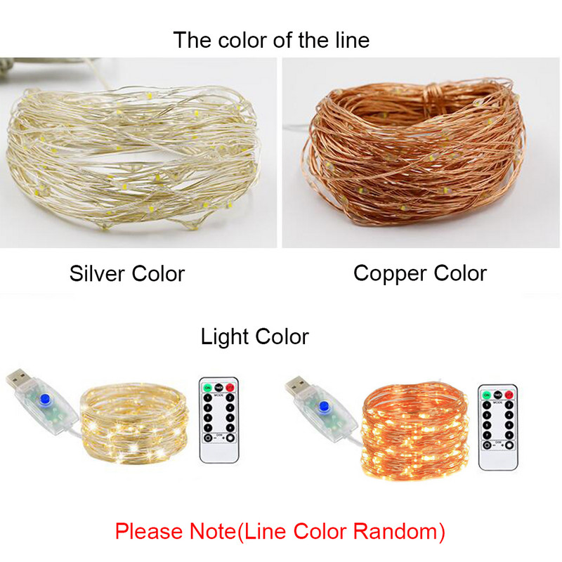 Lumini cu zâne cu LED, 1 buc 10 m 100 LED lumini cu sârmă de zâne USB/funcționate cu baterii lumini din sârmă de cupru cu temporizator de la distanță