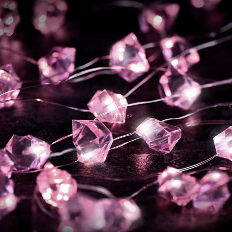 2M 20 LED Jauna radoša neregulāra rozā kristāla akmens dekoratīvā gaismas virtene zila kristāla dārgakmens LED gaismas virtene mājas ballītes dekors