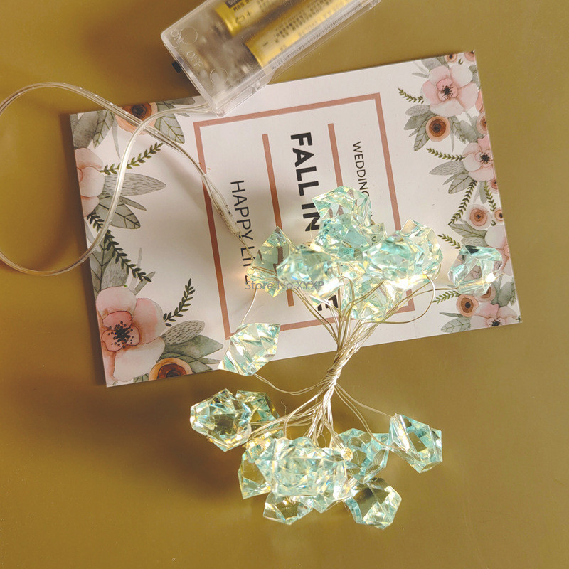 2M 20 LED Jauna radoša neregulāra rozā kristāla akmens dekoratīvā gaismas virtene zila kristāla dārgakmens LED gaismas virtene mājas ballītes dekors