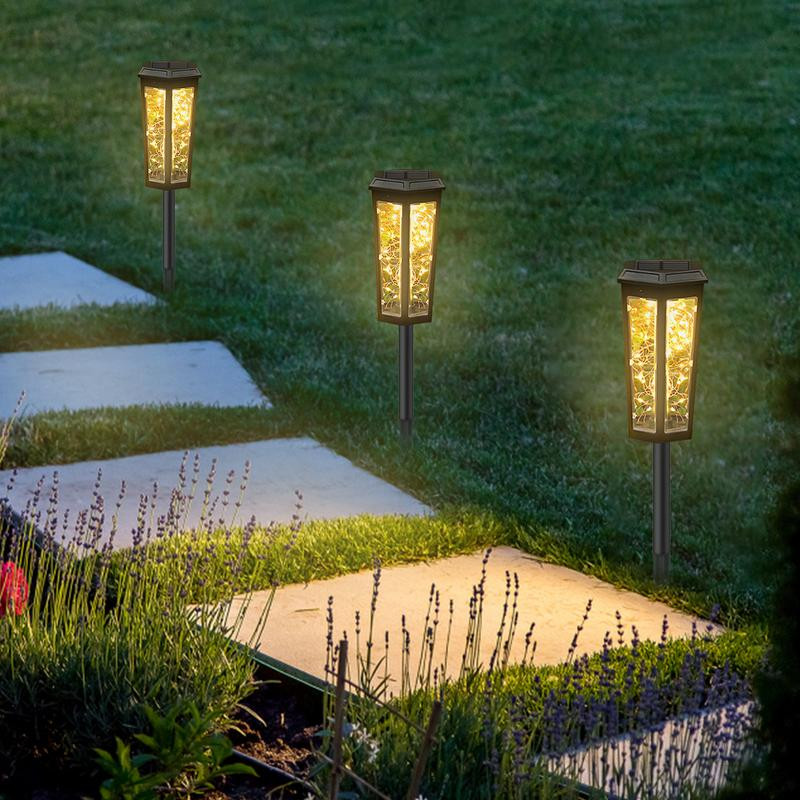Lampă de cale alimentată cu energie solară șir de lumină cu detectare a luminii impermeabile Lumini de exterior Lumini cu LED pentru gazon Iluminare automată cu 2 moduri pentru