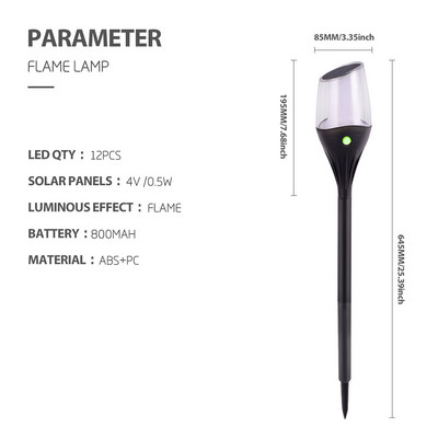 Kültéri vízálló LED-es napelemes zseblámpa háztáji gyepfény villa kerti táj dekoráció dinamikus szimulációs lángfény