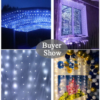3m LED Icicle Fairy String Lights за завеси Гирлянди Рожден ден Декорации за сватбено тържество Начало На открито Рамадан Великденски гирлянди