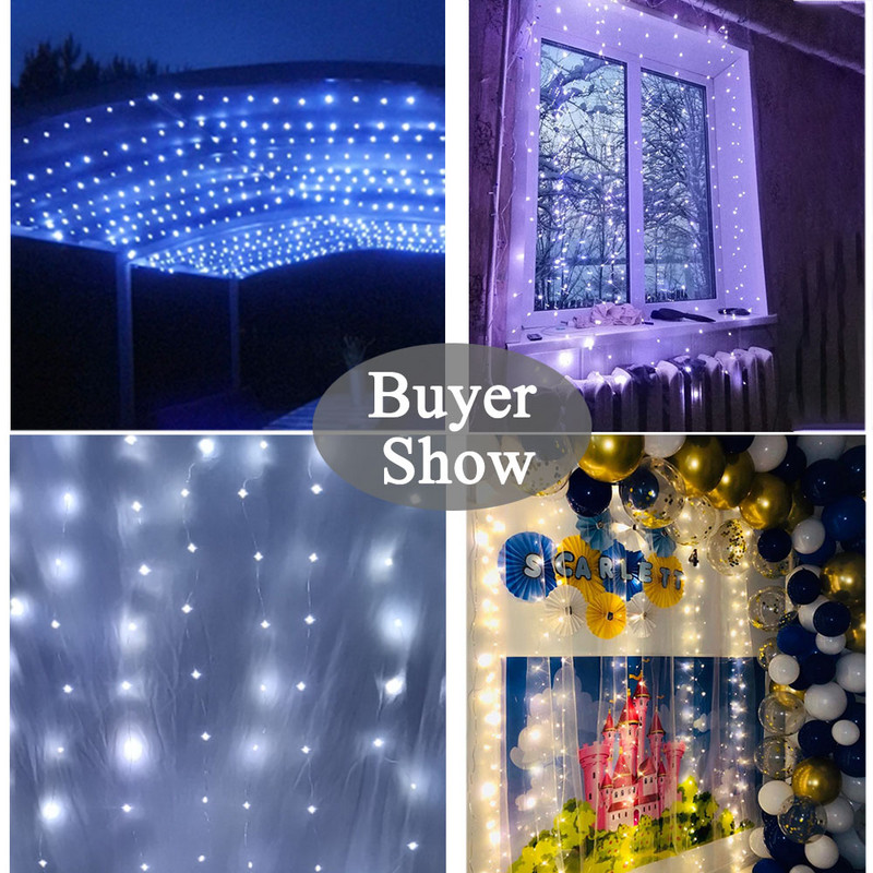 3 m LED lāsteku pasaku stīgu aizkaru gaismas vītnes dzimšanas dienas kāzu ballīšu rotājumi mājas āra Ramadāna Lieldienu svētki