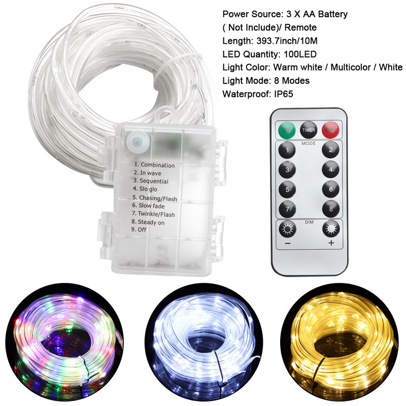 10M100LED șir de lumină pentru festival, ghirlandă, furtun din PVC, lumină impermeabilă, telecomandă, în aer liber, interior, lumină decorativă în patru culori
