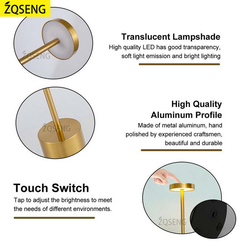 Lampă de masă reîncărcabilă LED Senzor tactil Lampă de noapte de birou Lampă de lectură fără fir pentru Restaurant Hotel Bar Dormitor Lumină decor