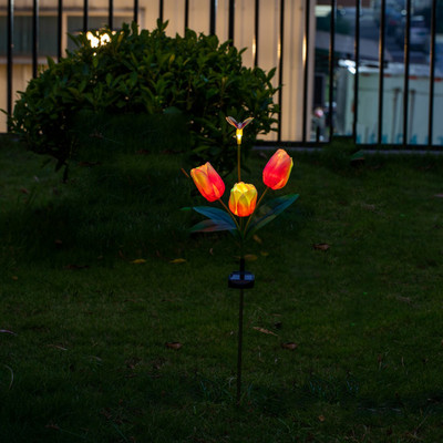 Lumină solară Lampă cu flori de lalele, în aer liber, impermeabilă, pentru gazon, cu LED-uri, cu inserție multicoloră, cale pentru curte, iarnă, lumină solară, decorare pentru grădină