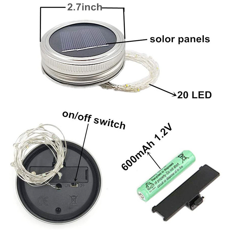 Lampă pentru capac pentru sticle cu energie solară Capace pentru borcan cu licurici, zână, pentru exterior, grădină, petrecere de nuntă de Crăciun