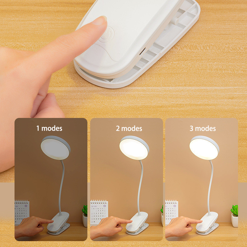 Asztali lámpa USB újratölthető asztali lámpa csíptetős Ágy Olvasókönyv Éjszakai Fény LED Asztali lámpák 3 mód Tompítható Szemvédelem DC5V