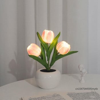 Επιτραπέζιο φωτιστικό Tulip LED Flower Simulation Night Light Διακόσμηση σπιτιού Ατμόσφαιρα Ρομαντικό δώρο σε γλάστρα για δωμάτιο γραφείου Bar Cafe