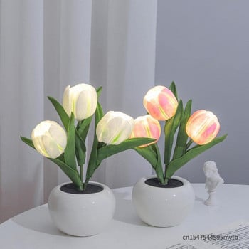 Επιτραπέζιο φωτιστικό Tulip LED Flower Simulation Night Light Διακόσμηση σπιτιού Ατμόσφαιρα Ρομαντικό δώρο σε γλάστρα για δωμάτιο γραφείου Bar Cafe