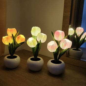 Επιτραπέζιο φωτιστικό Tulip LED Flower Simulation Night Light Διακόσμηση σπιτιού Ατμόσφαιρα Ρομαντικό δώρο σε γλάστρα για δωμάτιο γραφείου Bar Cafe