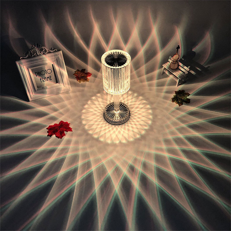 Lampă de masă reîncărcabilă din cristal cu diamant, acrilic, pentru decor de birou, lampă de atmosferă, cu LED, noptieră, pentru dormitor/sufragerie