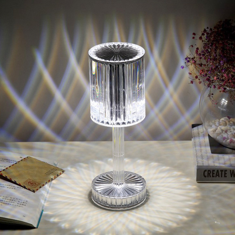 Lampă de masă reîncărcabilă din cristal cu diamant, acrilic, pentru decor de birou, lampă de atmosferă, cu LED, noptieră, pentru dormitor/sufragerie